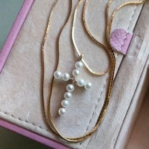 14k Pearl/Diamond Cross